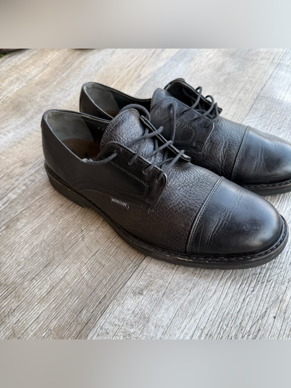 Mephisto Air Relax Cap Toe Black Leather Oxfords Caoutchouc Sole Mens US 11.5